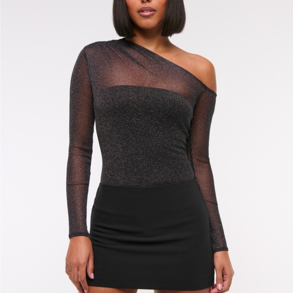 Abercrombie Longsleeve Asymmetrical Draped Mesh Bodysuit
